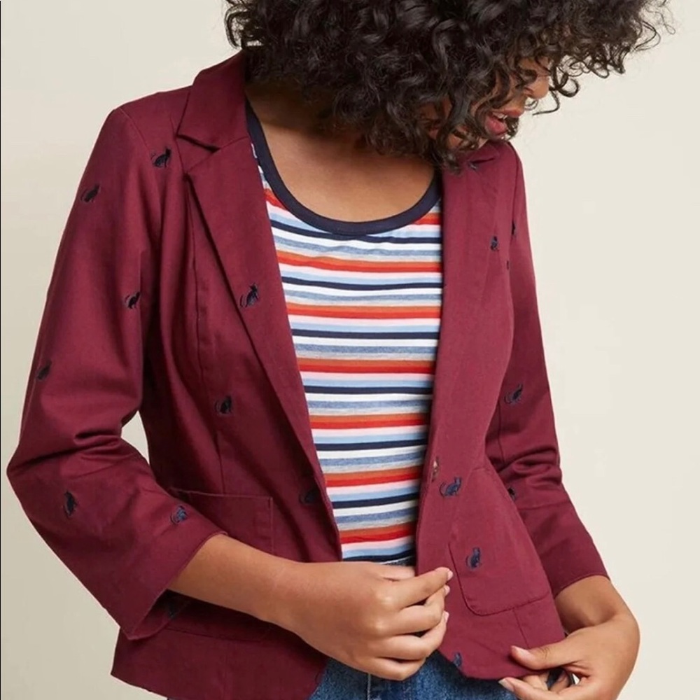 Cat Blazer Modcloth 3X Maroon/Navy Kittens!